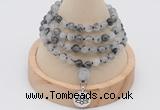 GMN2438 Hand-knotted 6mm black rutilated quartz 108 beads mala necklace with charm