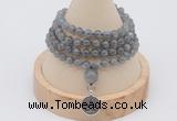 GMN2439 Hand-knotted 6mm labradorite 108 beads mala necklace with charm