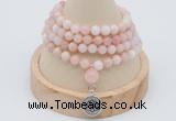 GMN2441 Hand-knotted 6mm natural pink opal 108 beads mala necklace with charm