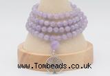 GMN2445 Hand-knotted 6mm lavender amethyst 108 beads mala necklaces with charm