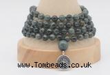 GMN2455 Hand-knotted 6mm kambaba jasper 108 beads mala necklaces with charm