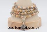 GMN2458 Hand-knotted 6mm yellow crazy lace agate 108 beads mala necklaces with charm