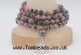 GMN2460 Hand-knotted 6mm rhodonite 108 beads mala necklaces with charm