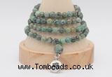 GMN2465 Hand-knotted 6mm African turquoise 108 beads mala necklaces with charm