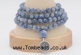 GMN2466 Hand-knotted 6mm blue spot stone 108 beads mala necklaces with charm