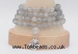 GMN2470 Hand-knotted 6mm cloudy quartz 108 beads mala necklaces with charm