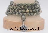 GMN2472 Hand-knotted 6mm rhyolite 108 beads mala necklaces with charm