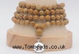 GMN2475 Hand-knotted 6mm wooden jasper 108 beads mala necklaces with charm