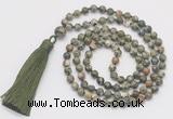 GMN254 Hand-knotted 6mm rhyolite 108 beads mala necklaces with tassel