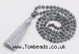 GMN259 Hand-knotted 6mm eagle eye jasper 108 beads mala necklaces with tassel