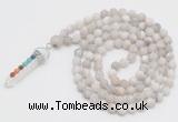 GMN2601 Hand-knotted 8mm, 10mm matte white crazy agate 108 beads mala necklace with pendant