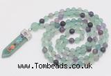 GMN2618 Hand-knotted 8mm, 10mm matte fluorite 108 beads mala necklace with pendant