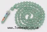 GMN2620 Hand-knotted 8mm, 10mm matte green aventurine 108 beads mala necklace with pendant