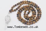 GMN2630 Knotted 8mm, 10mm matte yellow tiger eye 108 beads mala necklace with pendant