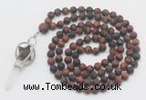 GMN2631 Knotted 8mm, 10mm matte red tiger eye 108 beads mala necklace with pendant