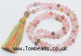 GMN264 Hand-knotted 6mm volcano cherry quartz 108 beads mala necklaces with tassel