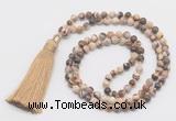GMN270 Hand-knotted 6mm zebra jasper 108 beads mala necklaces with tassel