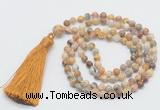 GMN276 Hand-knotted 6mm yellow crazy lace agate 108 beads mala necklaces with tassel