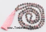 GMN278 Hand-knotted 6mm rhodonite 108 beads mala necklaces with tassel