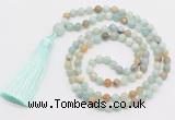 GMN279 Hand-knotted 6mm amazonite 108 beads mala necklaces with tassel