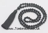 GMN283 Hand-knotted 6mm black onyx 108 beads mala necklaces with tassel