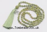 GMN302 Hand-knotted 6mm China jade 108 beads mala necklaces with tassel & charm