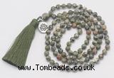 GMN304 Hand-knotted 6mm rhyolite 108 beads mala necklaces with tassel & charm