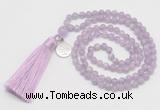 GMN310 Hand-knotted 6mm lavender amethyst 108 beads mala necklaces with tassel & charm