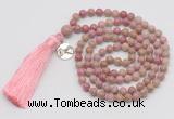 GMN312 Hand-knotted 6mm pink wooden jasper 108 beads mala necklaces with tassel & charm