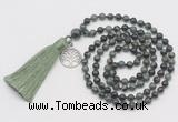 GMN316 Hand-knotted 6mm kambaba jasper 108 beads mala necklaces with tassel & charm