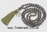 GMN317 Hand-knotted 6mm dragon blood jasper 108 beads mala necklaces with tassel & charm