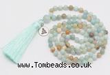 GMN321 Hand-knotted 6mm amazonite 108 beads mala necklaces with tassel & charm