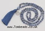 GMN326 Hand-knotted 6mm blue spot stone 108 beads mala necklaces with tassel & charm