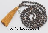 GMN327 Hand-knotted 6mm bronzite 108 beads mala necklaces with tassel & charm