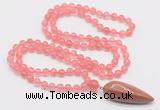 GMN4000 Hand-knotted 8mm, 10mm cherry quartz 108 beads mala necklace with pendant