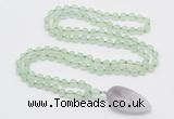 GMN4001 Hand-knotted 8mm, 10mm prehnite 108 beads mala necklace with pendant