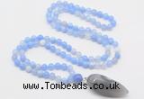 GMN4008 Hand-knotted 8mm, 10mm blue banded agate 108 beads mala necklace with pendant