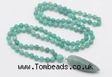 GMN4012 Hand-knotted 8mm, 10mm peafowl agate 108 beads mala necklace with pendant