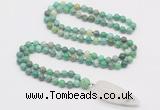 GMN4014 Hand-knotted 8mm, 10mm grass agate 108 beads mala necklace with pendant
