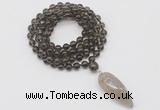 GMN4050 Hand-knotted 8mm, 10mm smoky quartz 108 beads mala necklace with pendant