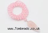 GMN4052 Hand-knotted 8mm, 10mm rose quartz 108 beads mala necklace with pendant