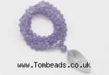 GMN4053 Hand-knotted 8mm, 10mm amethyst 108 beads mala necklace with pendant