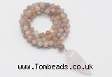GMN4058 Hand-knotted 8mm, 10mm moonstone 108 beads mala necklace with pendant