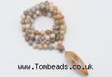 GMN4063 Hand-knotted 8mm, 10mm yellow crazy agate 108 beads mala necklace with pendant