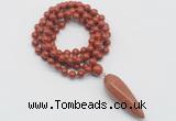 GMN4075 Hand-knotted 8mm, 10mm red jasper 108 beads mala necklace with pendant