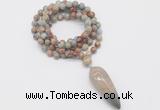 GMN4083 Hand-knotted 8mm, 10mm serpentine jasper 108 beads mala necklace with pendant