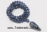 GMN4088 Hand-knotted 8mm, 10mm sodalite 108 beads mala necklace with pendant