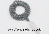 GMN4095 Hand-knotted 8mm, 10mm labradorite 108 beads mala necklace with pendant