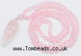 GMN4200 Hand-knotted 8mm, 10mm matte rose quartz 108 beads mala necklace with pendant