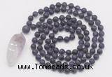 GMN4202 Hand-knotted 8mm, 10mm matte amethyst 108 beads mala necklace with pendant